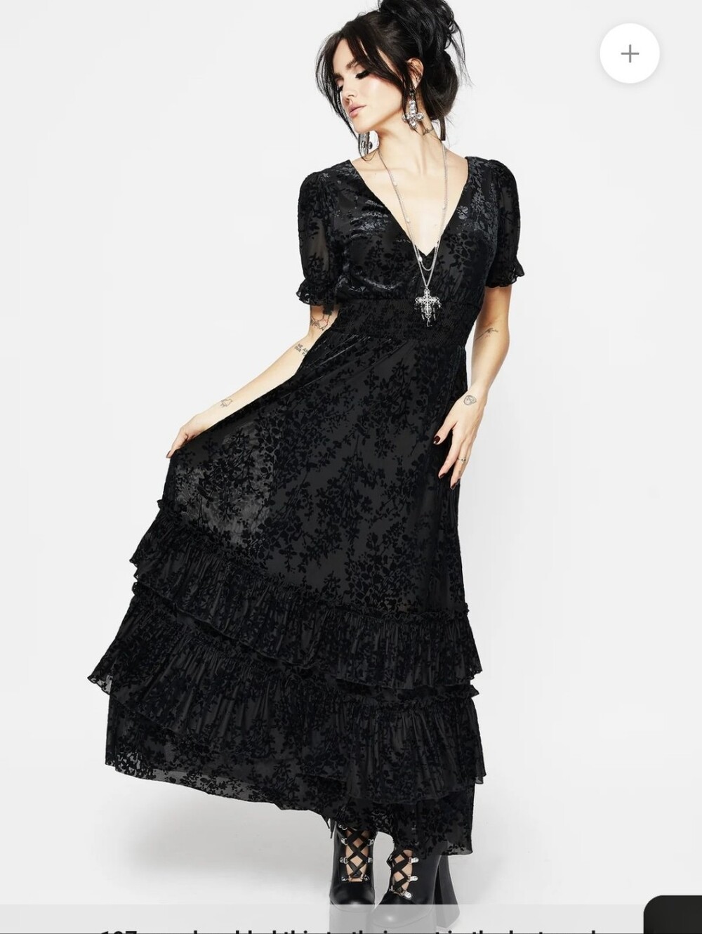 Disturbia Lilias Devoré Tiered Maxi Black V-Neck Ruffle Maxi Dress Size 16